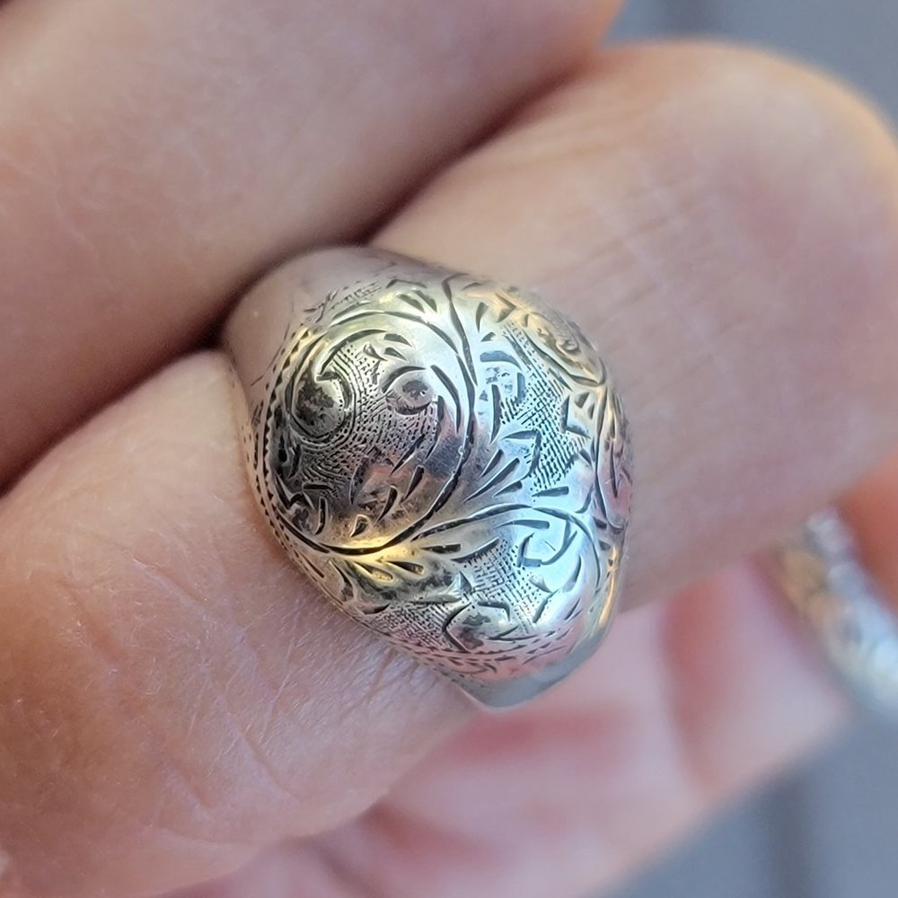 Vintage 925 sterling silver SIAM bubble untricately hand chased engraved ring - Picture 15 of 15
